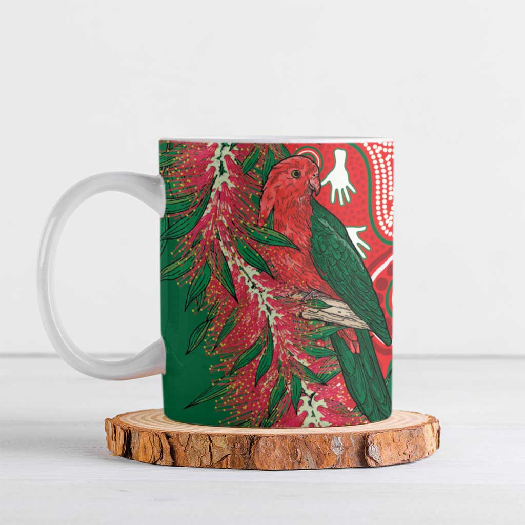 King Parrot Australia Ceramic Mug Bottlebrushes Aboriginal Art - Aussie Hoodie