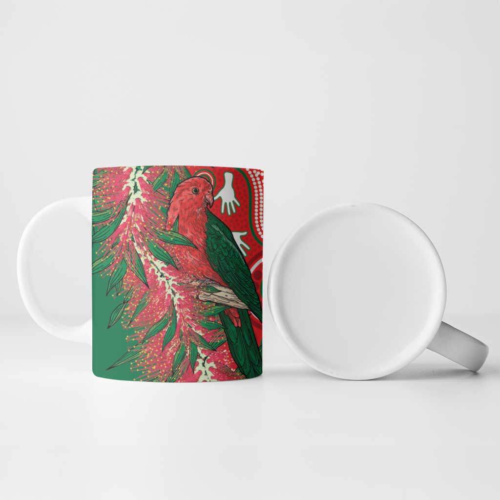 King Parrot Australia Ceramic Mug Bottlebrushes Aboriginal Art - Aussie Hoodie