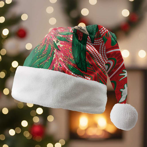 King Parrot Australia Christmas Santa Hat Bottlebrushes Aboriginal Art - Aussie Hoodie