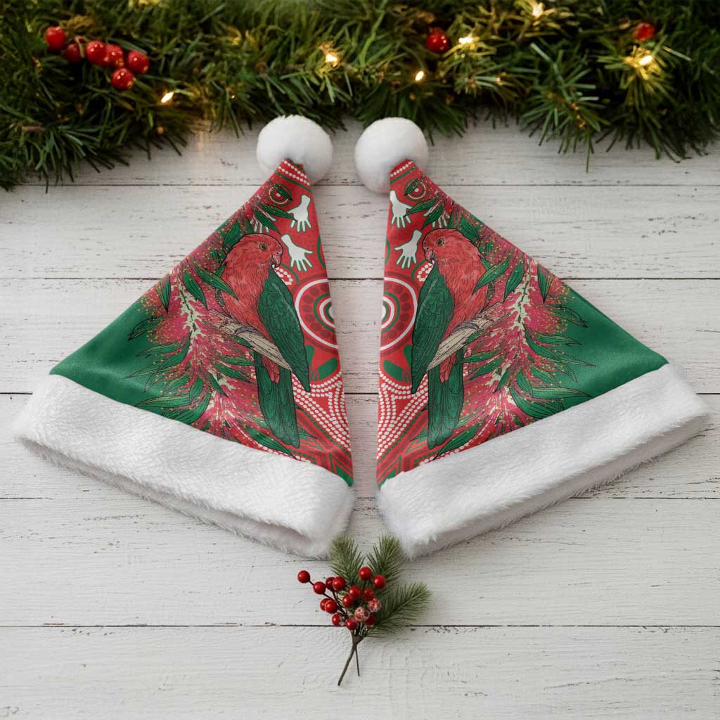 King Parrot Australia Christmas Santa Hat Bottlebrushes Aboriginal Art - Aussie Hoodie