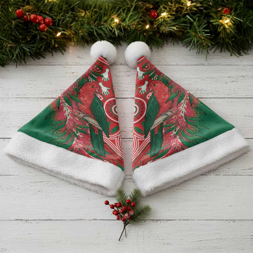 King Parrot Australia Christmas Santa Hat Bottlebrushes Aboriginal Art - Aussie Hoodie