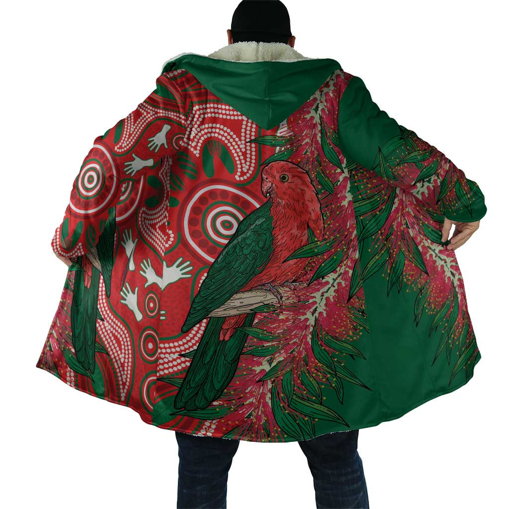King Parrot Australia Cloak Bottlebrushes Aboriginal Art - Aussie Hoodie