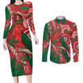King Parrot Australia Couples Matching Long Sleeve Bodycon Dress and Long Sleeve Button Shirt Bottlebrushes Aboriginal Art - Aussie Hoodie