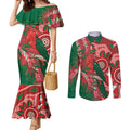 King Parrot Australia Couples Matching Mermaid Dress and Long Sleeve Button Shirt Bottlebrushes Aboriginal Art - Aussie Hoodie