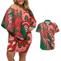 King Parrot Australia Couples Matching Off Shoulder Short Dress and Hawaiian Shirt Bottlebrushes Aboriginal Art - Aussie Hoodie