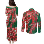 King Parrot Australia Couples Matching Puletasi and Long Sleeve Button Shirt Bottlebrushes Aboriginal Art - Aussie Hoodie