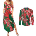 King Parrot Australia Couples Matching Summer Maxi Dress and Long Sleeve Button Shirt Bottlebrushes Aboriginal Art - Aussie Hoodie