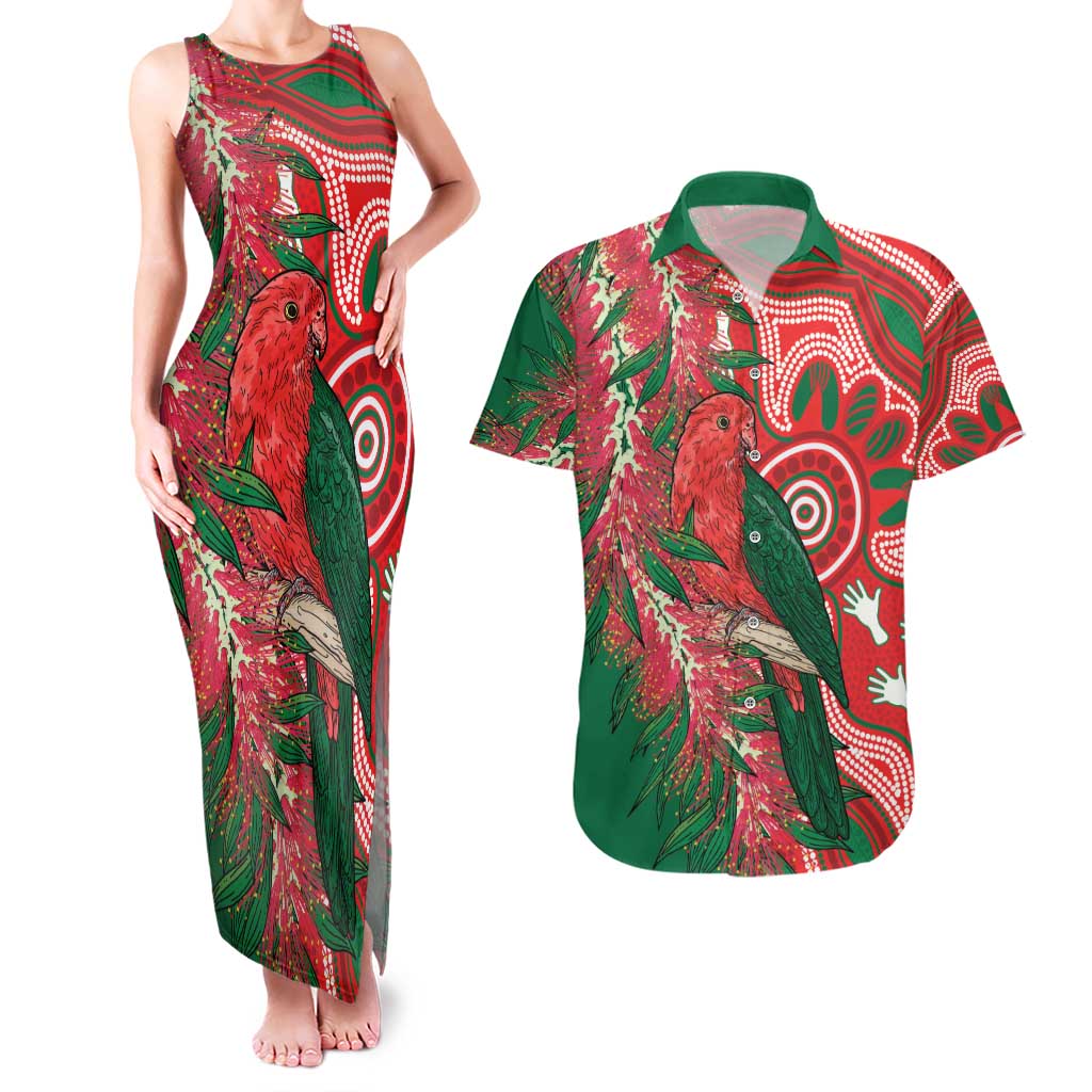 King Parrot Australia Couples Matching Tank Maxi Dress and Hawaiian Shirt Bottlebrushes Aboriginal Art - Aussie Hoodie
