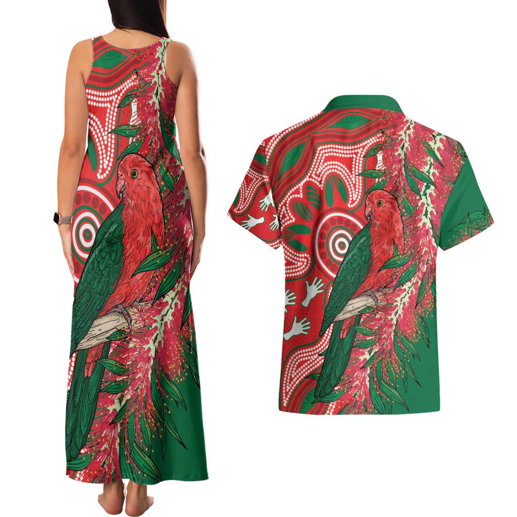 King Parrot Australia Couples Matching Tank Maxi Dress and Hawaiian Shirt Bottlebrushes Aboriginal Art - Aussie Hoodie