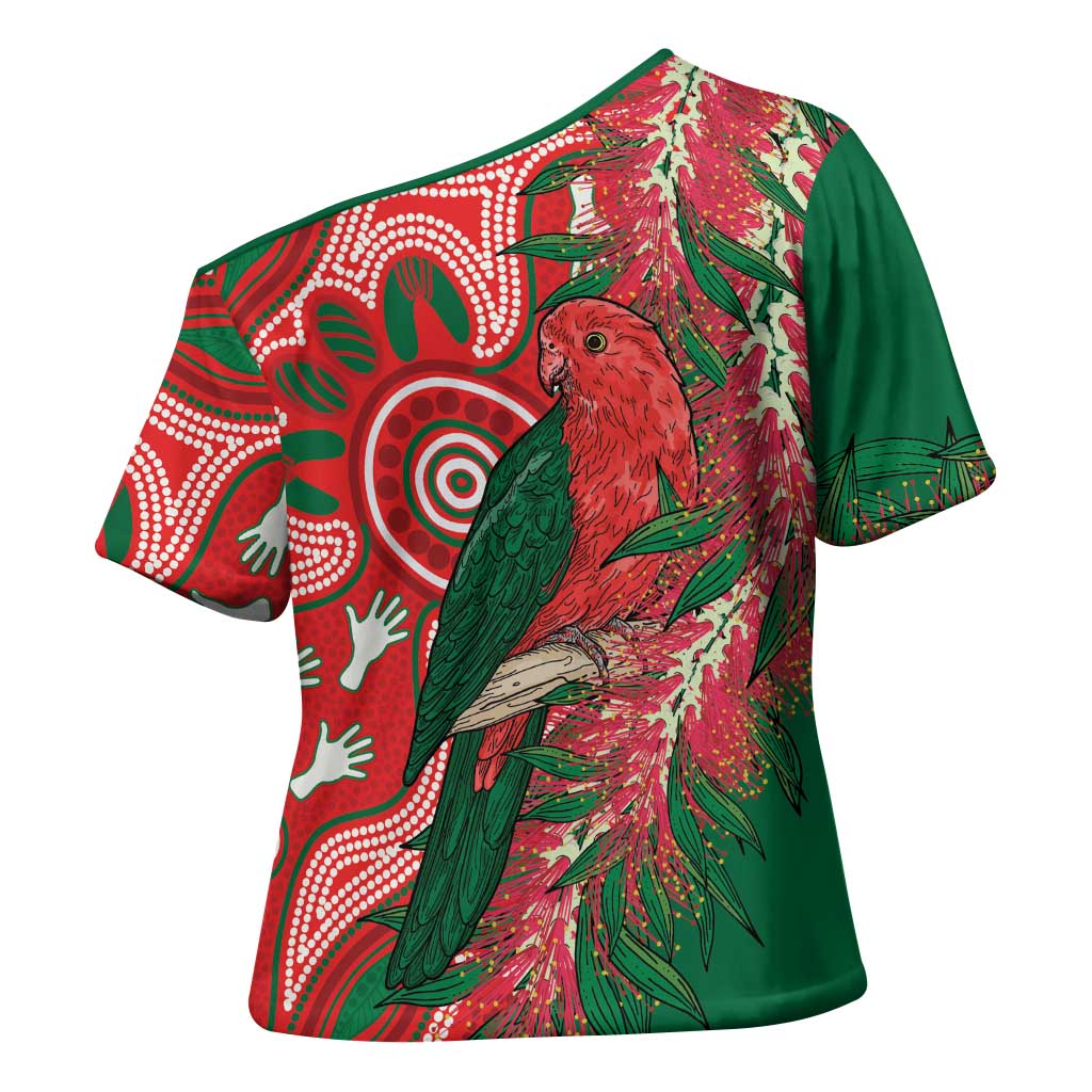 King Parrot Australia Cross Shoulder Shirt Bottlebrushes Aboriginal Art - Aussie Hoodie