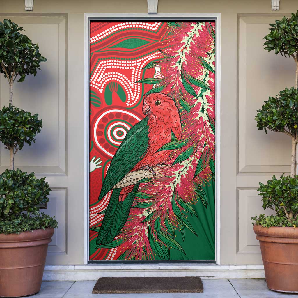 King Parrot Australia Door Cover Bottlebrushes Aboriginal Art - Aussie Hoodie