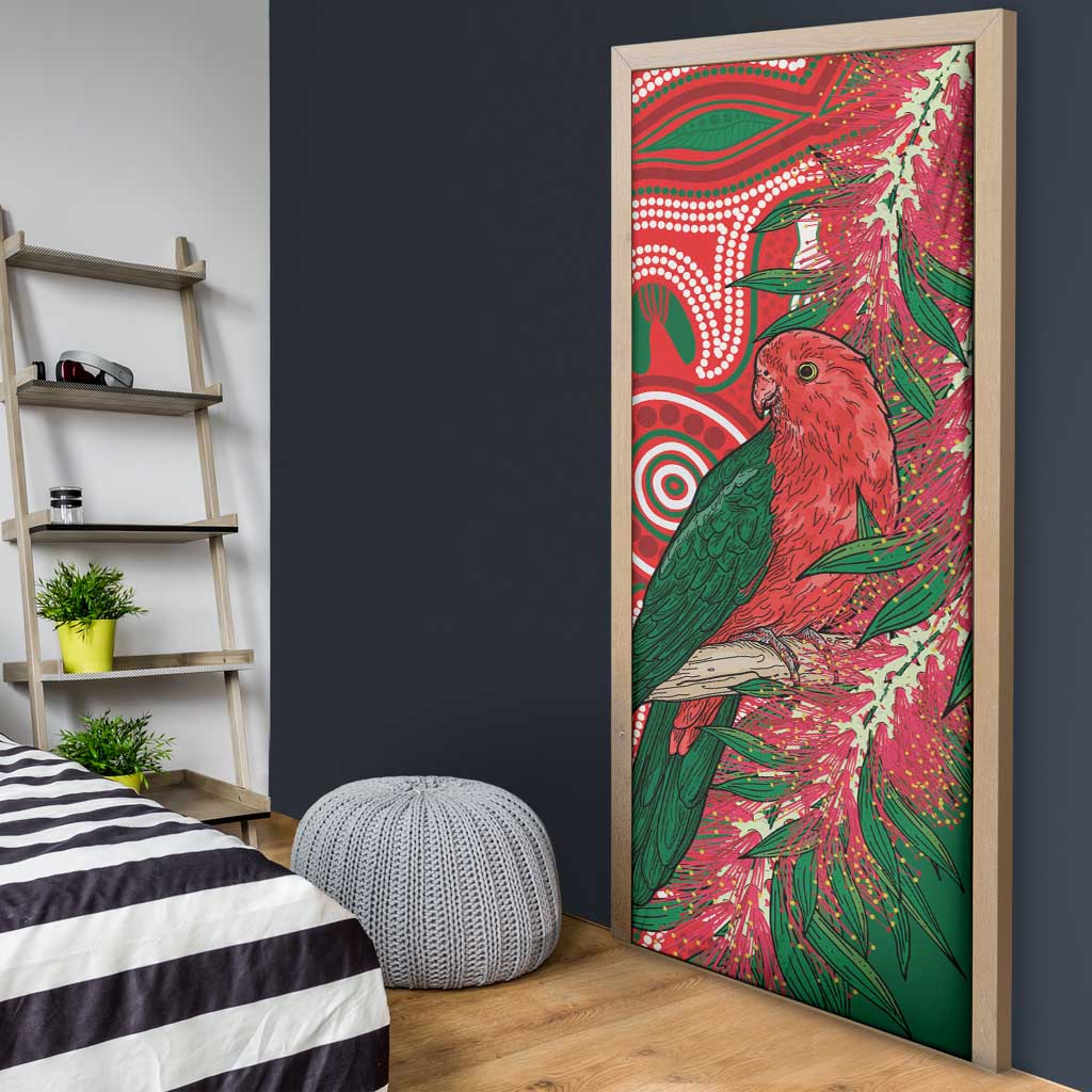 King Parrot Australia Door Cover Bottlebrushes Aboriginal Art - Aussie Hoodie