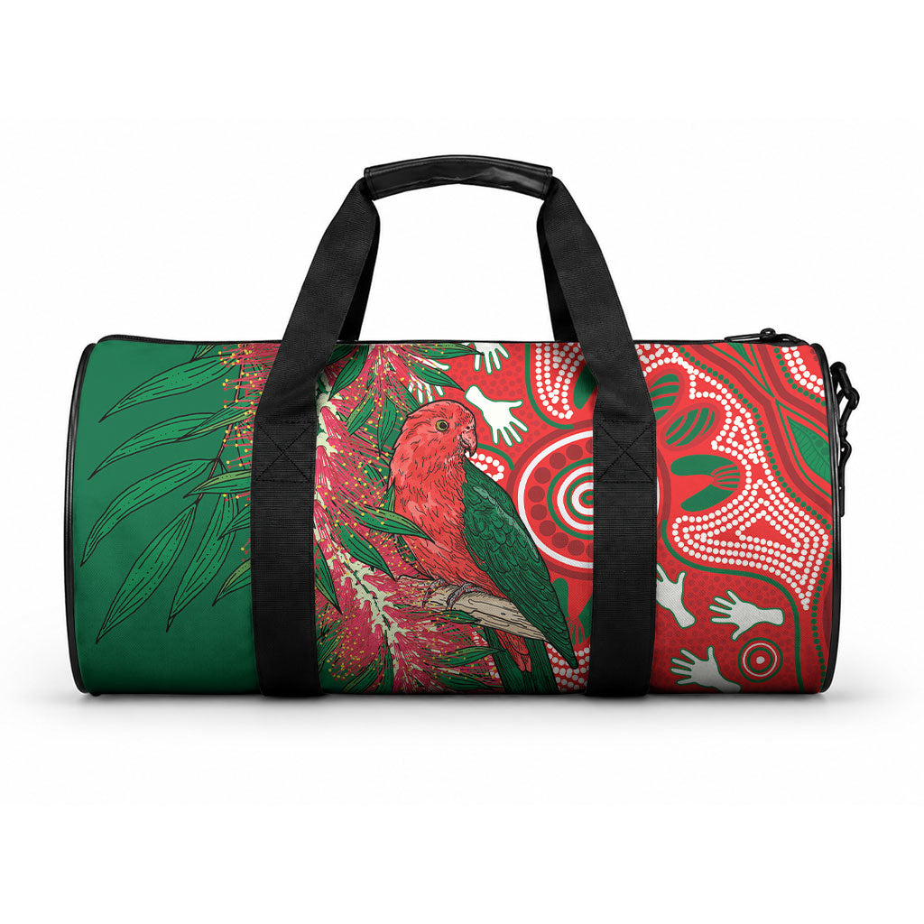 King Parrot Australia Duffle Bag Bottlebrushes Aboriginal Art