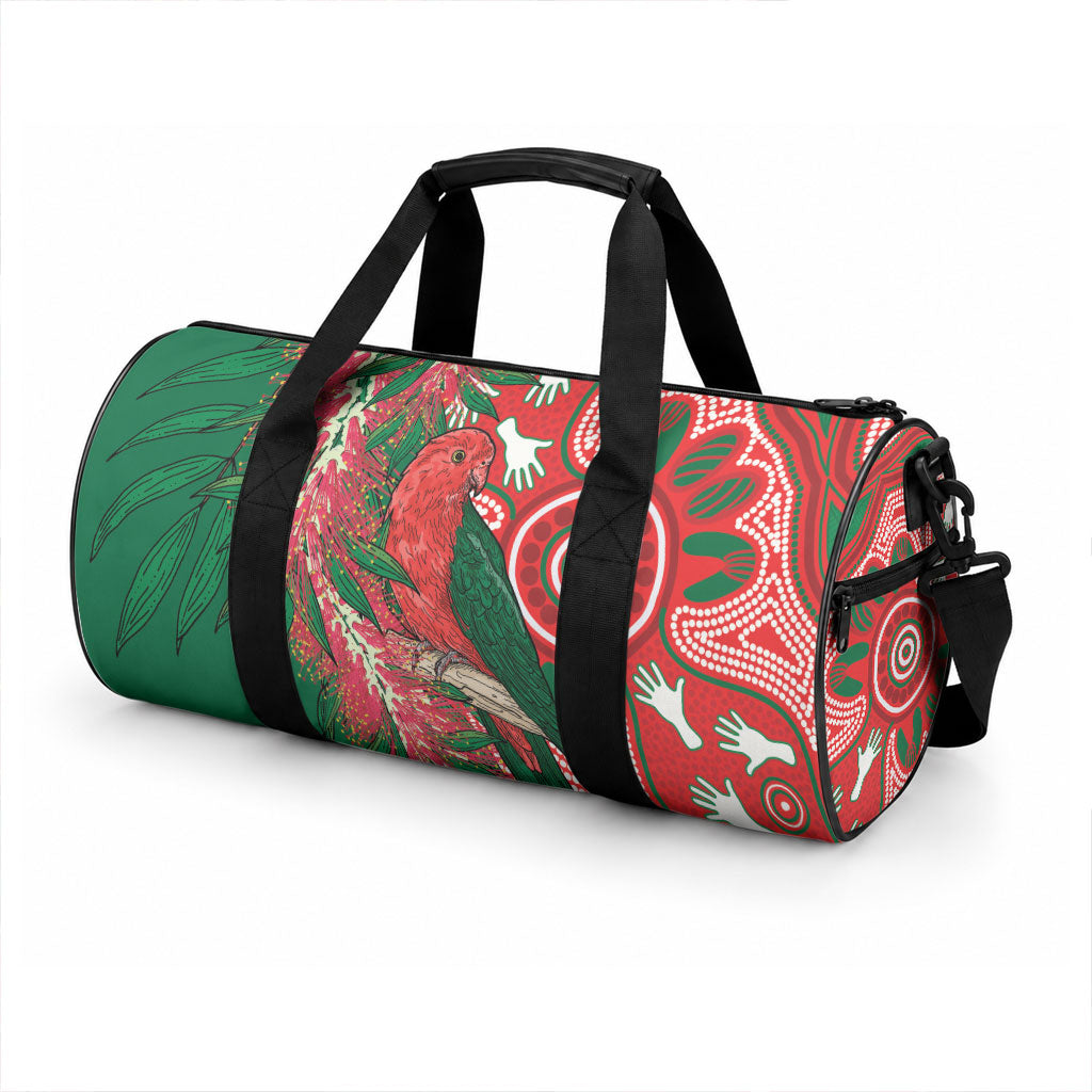 King Parrot Australia Duffle Bag Bottlebrushes Aboriginal Art