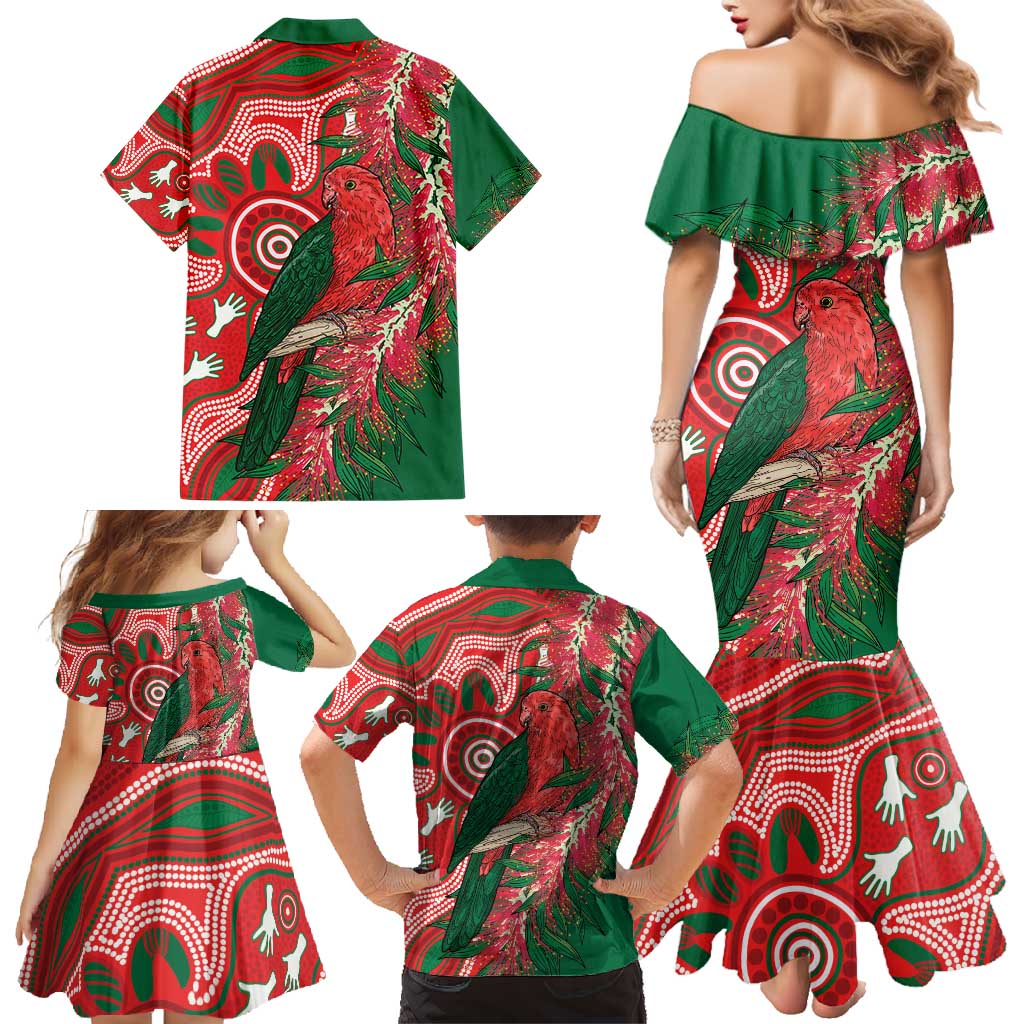 King Parrot Australia Family Matching Mermaid Dress and Hawaiian Shirt Bottlebrushes Aboriginal Art - Aussie Hoodie
