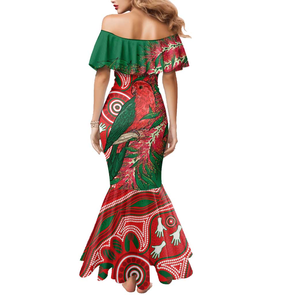 King Parrot Australia Family Matching Mermaid Dress and Hawaiian Shirt Bottlebrushes Aboriginal Art - Aussie Hoodie