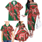 King Parrot Australia Family Matching Off The Shoulder Long Sleeve Dress and Hawaiian Shirt Bottlebrushes Aboriginal Art - Aussie Hoodie