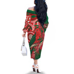 King Parrot Australia Family Matching Off The Shoulder Long Sleeve Dress and Hawaiian Shirt Bottlebrushes Aboriginal Art - Aussie Hoodie