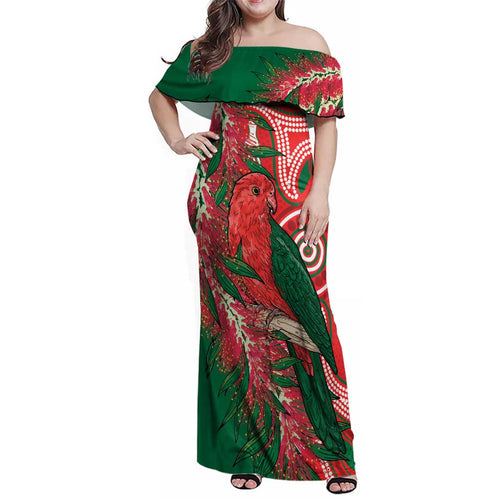 King Parrot Australia Family Matching Off Shoulder Maxi Dress and Hawaiian Shirt Bottlebrushes Aboriginal Art - Aussie Hoodie