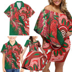 King Parrot Australia Family Matching Off Shoulder Short Dress and Hawaiian Shirt Bottlebrushes Aboriginal Art - Aussie Hoodie
