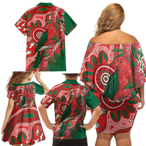 King Parrot Australia Family Matching Off Shoulder Short Dress and Hawaiian Shirt Bottlebrushes Aboriginal Art - Aussie Hoodie