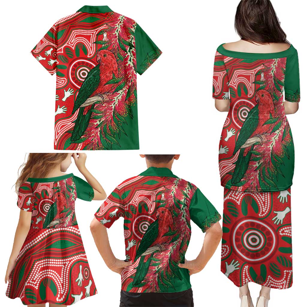 King Parrot Australia Family Matching Puletasi and Hawaiian Shirt Bottlebrushes Aboriginal Art - Aussie Hoodie