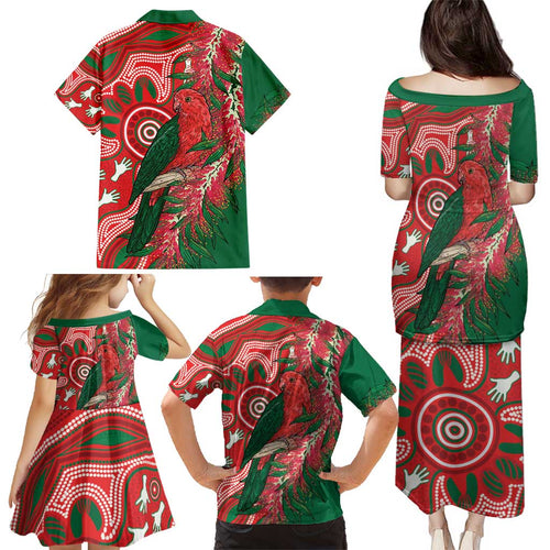 King Parrot Australia Family Matching Puletasi and Hawaiian Shirt Bottlebrushes Aboriginal Art - Aussie Hoodie