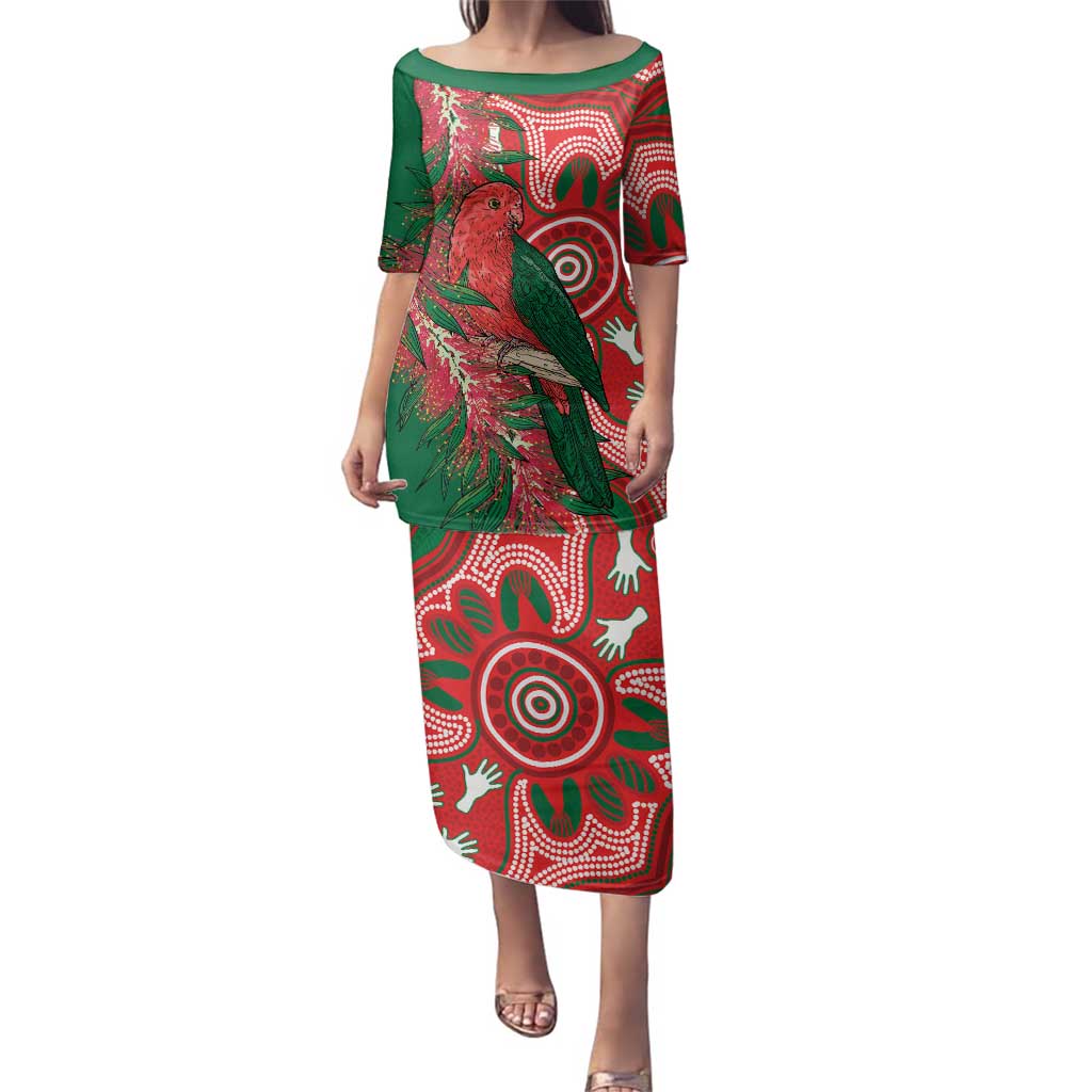 King Parrot Australia Family Matching Puletasi and Hawaiian Shirt Bottlebrushes Aboriginal Art - Aussie Hoodie