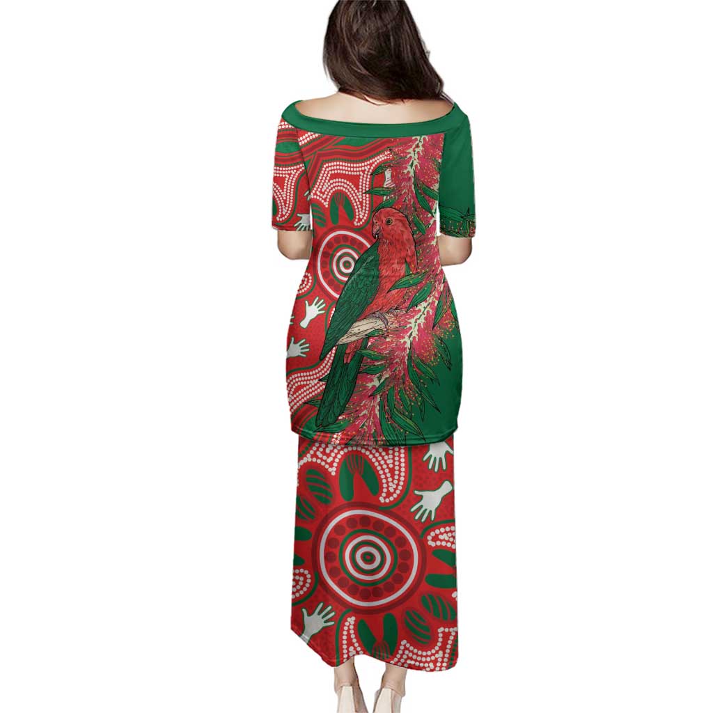 King Parrot Australia Family Matching Puletasi and Hawaiian Shirt Bottlebrushes Aboriginal Art - Aussie Hoodie