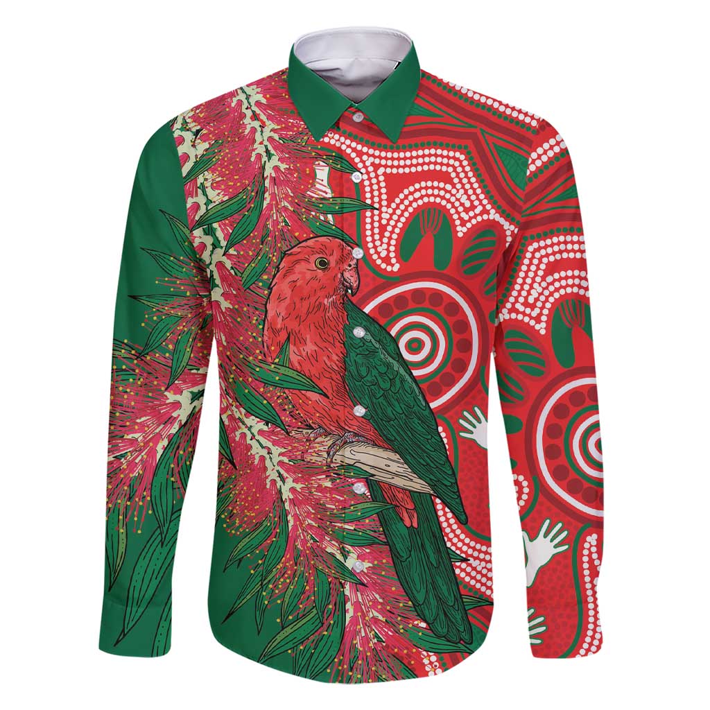 King Parrot Australia Family Matching Short Sleeve Bodycon Dress and Hawaiian Shirt Bottlebrushes Aboriginal Art - Aussie Hoodie