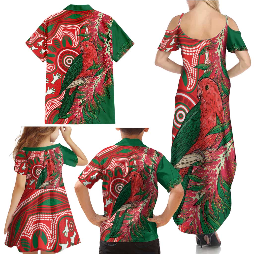 King Parrot Australia Family Matching Summer Maxi Dress and Hawaiian Shirt Bottlebrushes Aboriginal Art - Aussie Hoodie