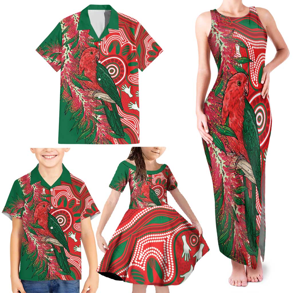 King Parrot Australia Family Matching Tank Maxi Dress and Hawaiian Shirt Bottlebrushes Aboriginal Art - Aussie Hoodie