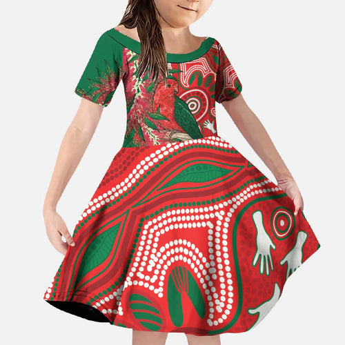 King Parrot Australia Family Matching Tank Maxi Dress and Hawaiian Shirt Bottlebrushes Aboriginal Art - Aussie Hoodie