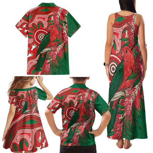 King Parrot Australia Family Matching Tank Maxi Dress and Hawaiian Shirt Bottlebrushes Aboriginal Art - Aussie Hoodie