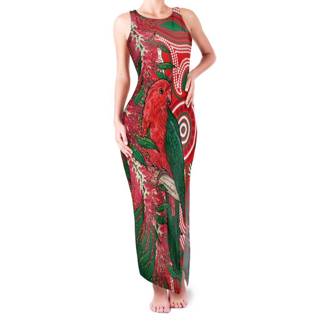 King Parrot Australia Family Matching Tank Maxi Dress and Hawaiian Shirt Bottlebrushes Aboriginal Art - Aussie Hoodie