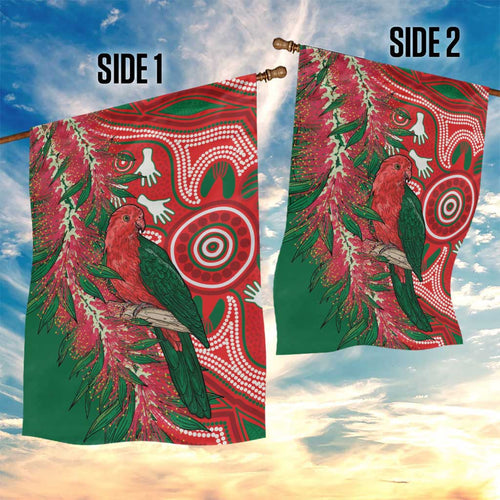 King Parrot Australia Garden Flag Bottlebrushes Aboriginal Art - Aussie Hoodie
