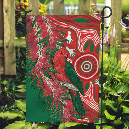 King Parrot Australia Garden Flag Bottlebrushes Aboriginal Art - Aussie Hoodie