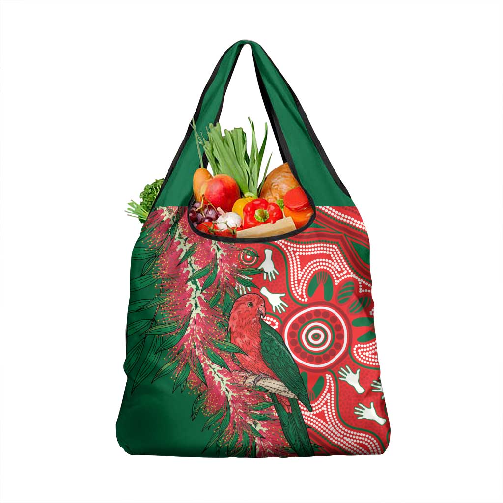 King Parrot Australia Grocery Bag Bottlebrushes Aboriginal Art - Aussie Hoodie