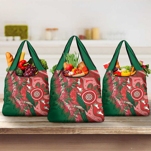 King Parrot Australia Grocery Bag Bottlebrushes Aboriginal Art - Aussie Hoodie
