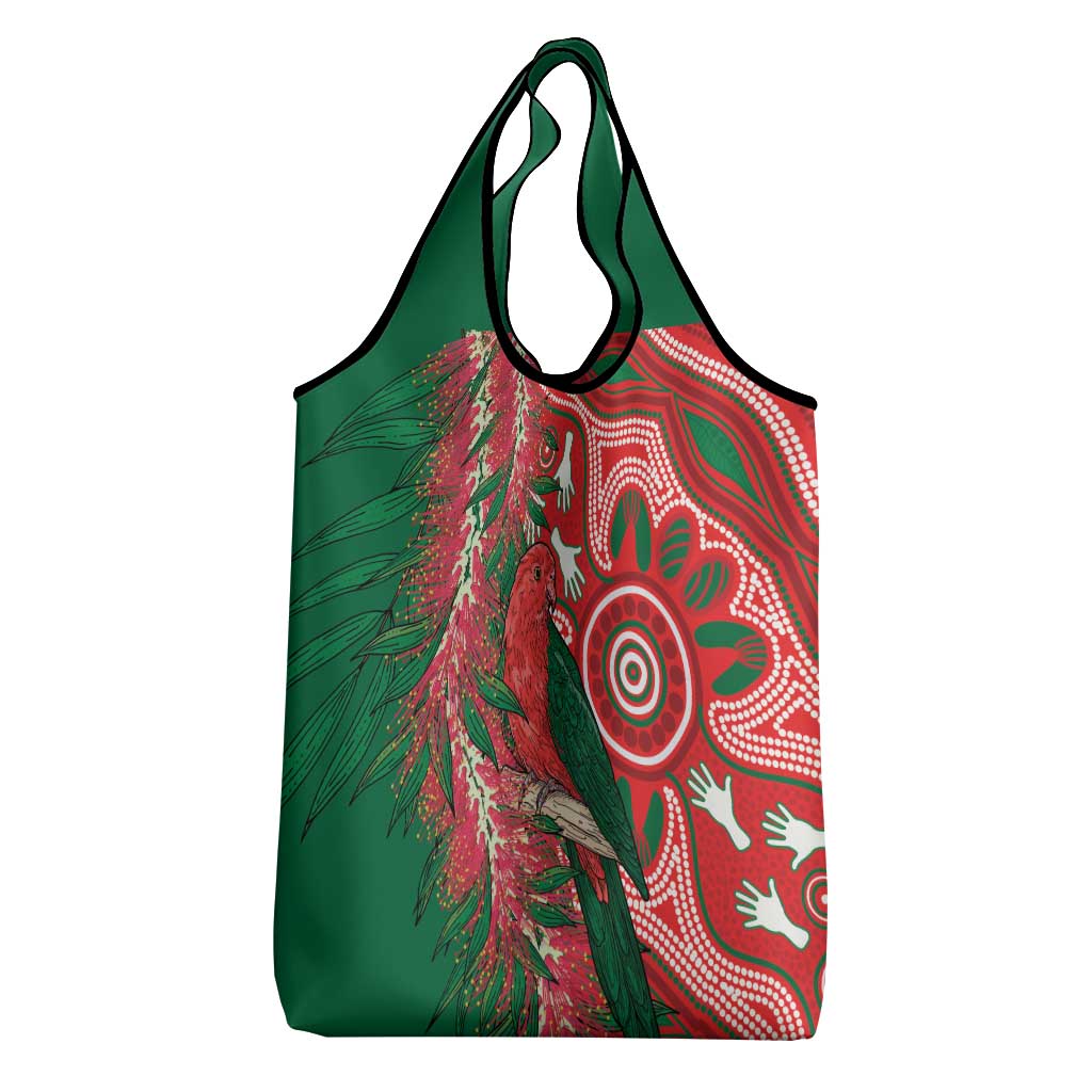 King Parrot Australia Grocery Bag Bottlebrushes Aboriginal Art - Aussie Hoodie