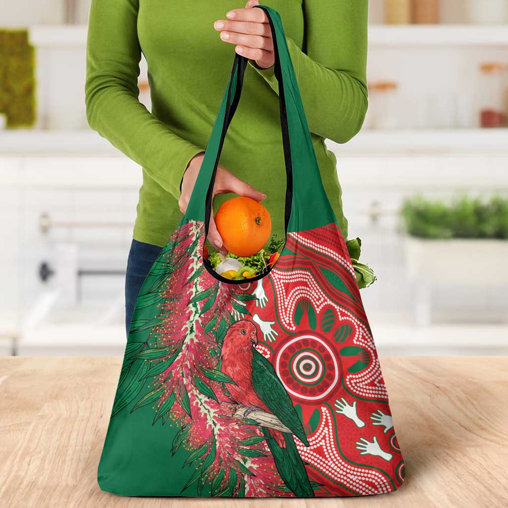 King Parrot Australia Grocery Bag Bottlebrushes Aboriginal Art - Aussie Hoodie