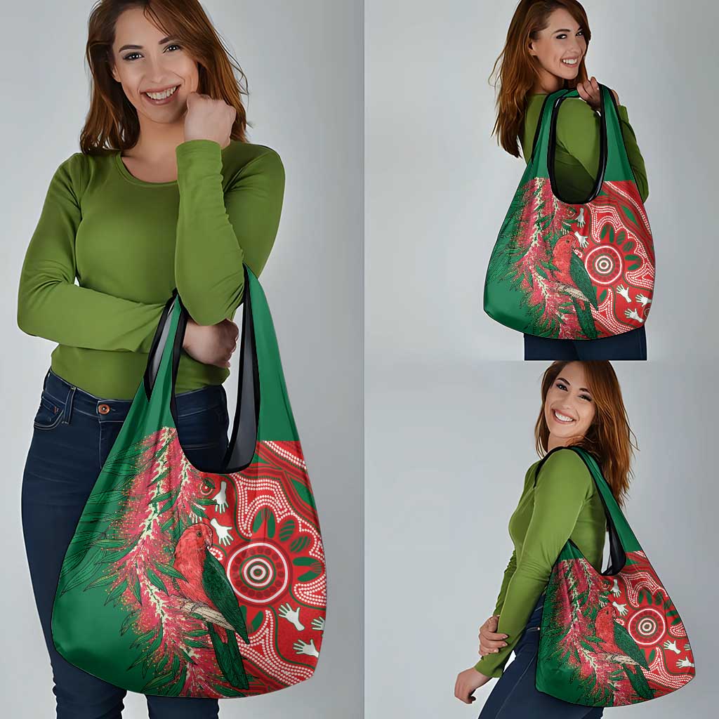 King Parrot Australia Grocery Bag Bottlebrushes Aboriginal Art - Aussie Hoodie