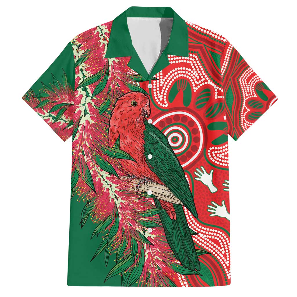 King Parrot Australia Hawaiian Shirt Bottlebrushes Aboriginal Art - Aussie Hoodie