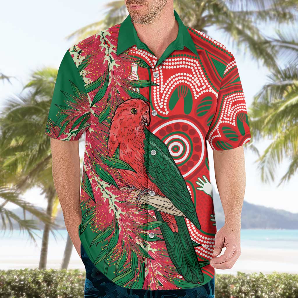 King Parrot Australia Hawaiian Shirt Bottlebrushes Aboriginal Art - Aussie Hoodie