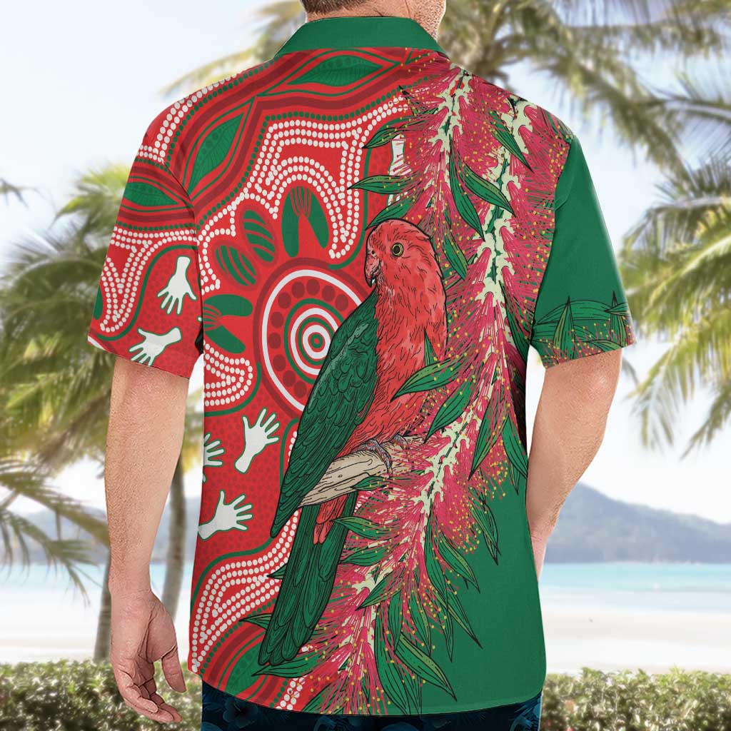 King Parrot Australia Hawaiian Shirt Bottlebrushes Aboriginal Art - Aussie Hoodie