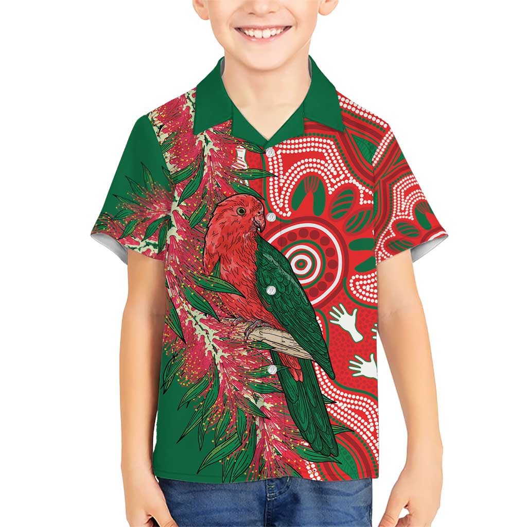King Parrot Australia Hawaiian Shirt Bottlebrushes Aboriginal Art - Aussie Hoodie
