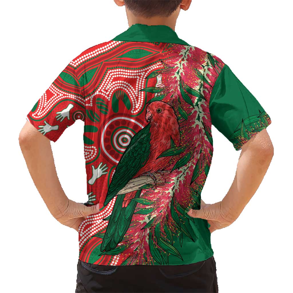 King Parrot Australia Hawaiian Shirt Bottlebrushes Aboriginal Art - Aussie Hoodie