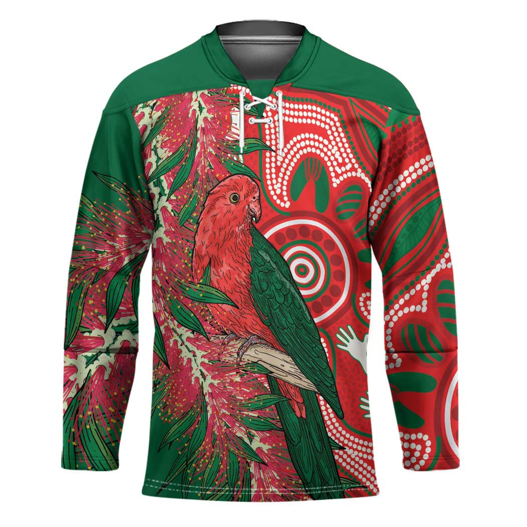 King Parrot Australia Hockey Jersey Bottlebrushes Aboriginal Art - Aussie Hoodie