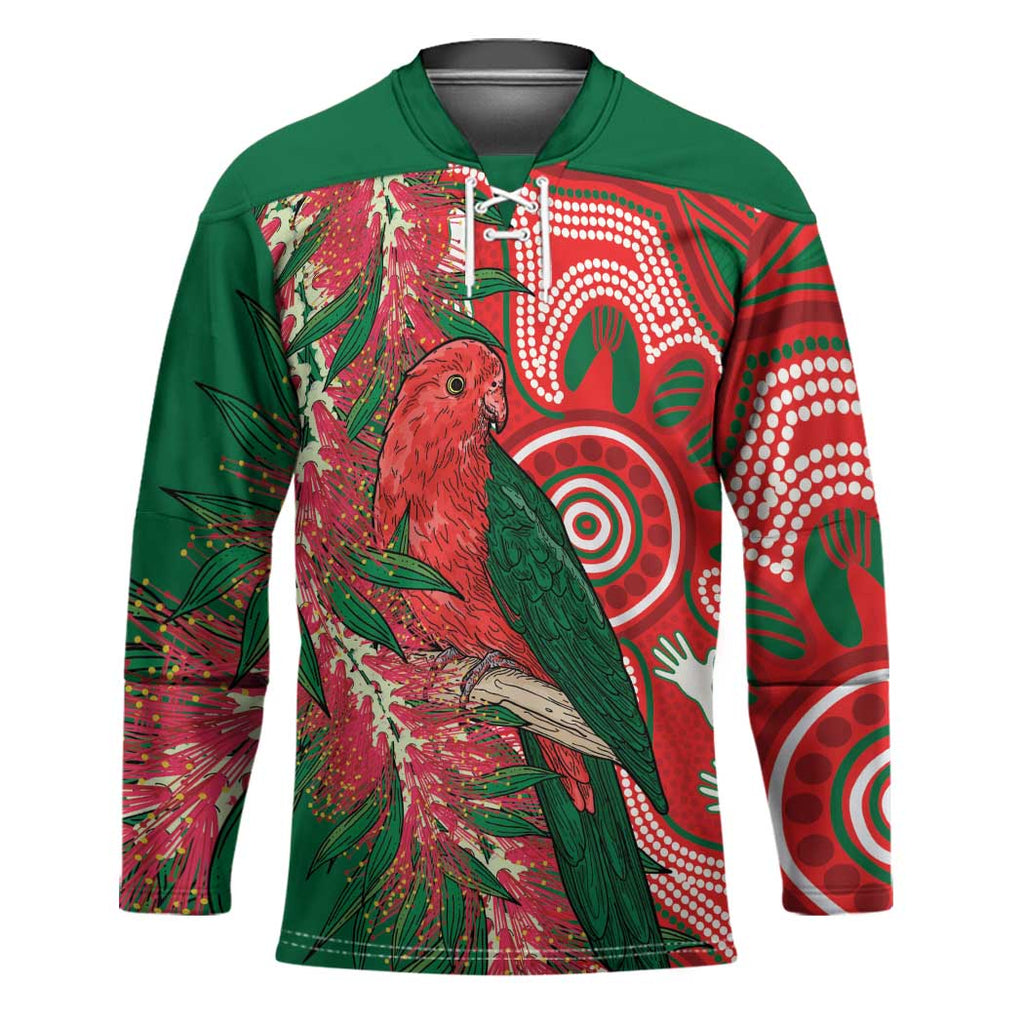 King Parrot Australia Hockey Jersey Bottlebrushes Aboriginal Art - Aussie Hoodie