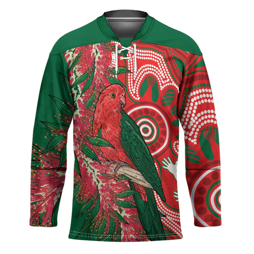 King Parrot Australia Hockey Jersey Bottlebrushes Aboriginal Art - Aussie Hoodie